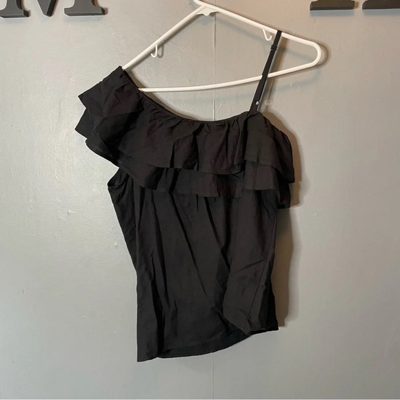 Old navy black linen one shoulder ruffle top size small - Picture 6 of 10